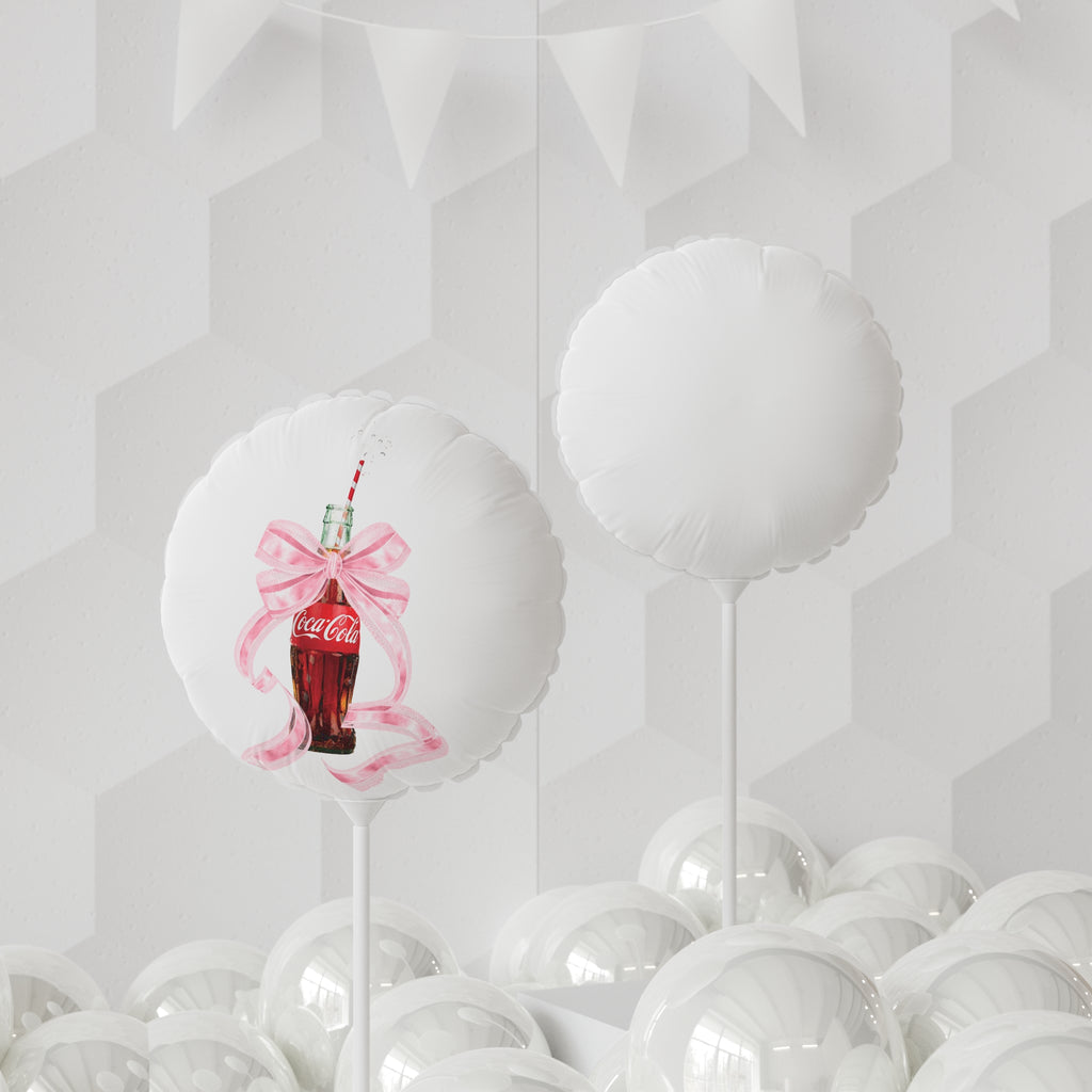 11" Round/Heart Foil Balloon — Vintage Soda Bottle with Pink Bow
