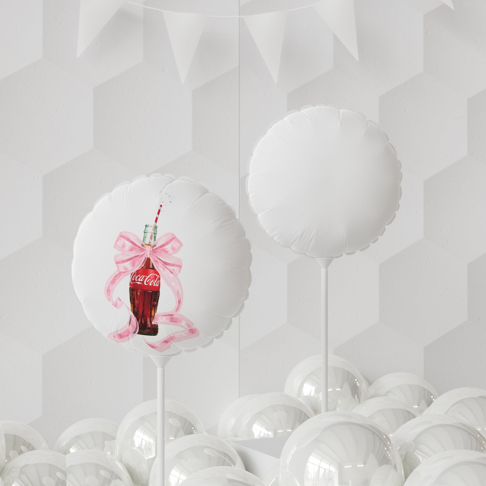 11" Round/Heart Foil Balloon — Vintage Soda Bottle with Pink Bow