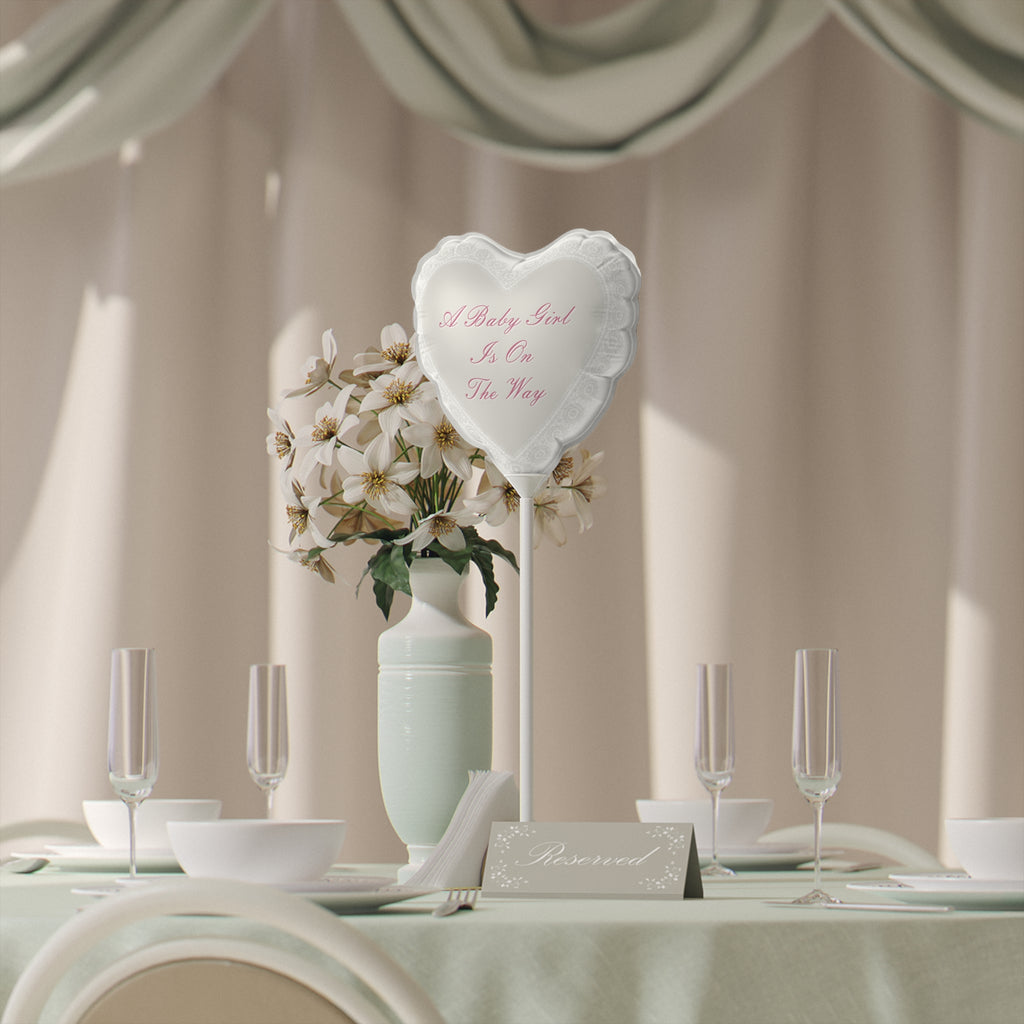 Heart Balloon "A Baby Girl Is On The Way" - 6" Gender Reveal & Baby Shower Decor