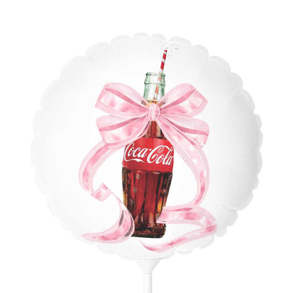 11" Round/Heart Foil Balloon — Vintage Soda Bottle with Pink Bow