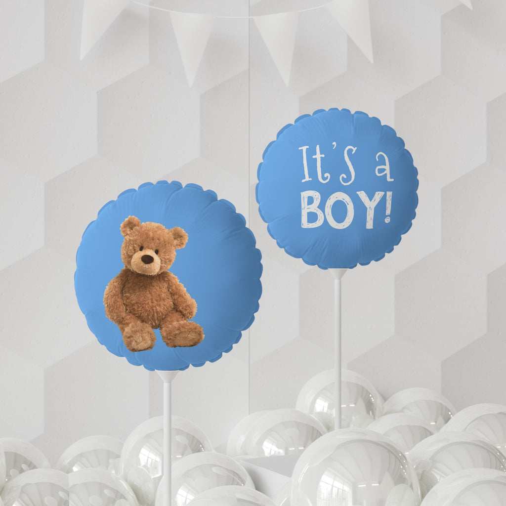 11" It's a Boy Teddy Balloon — Blue Round Baby Shower Balloon