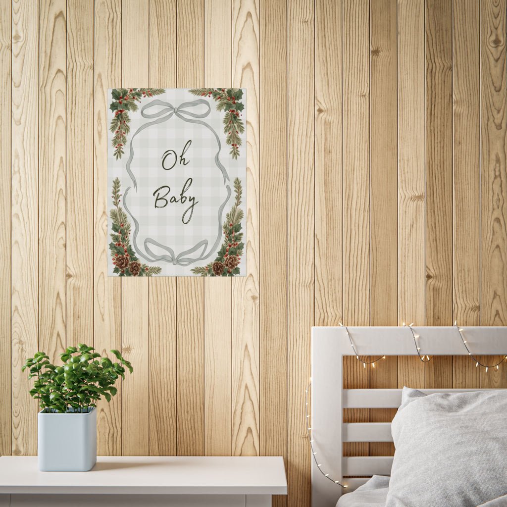 Oh Baby Nursery Poster — Plaid Botanical Baby Shower Wall Art