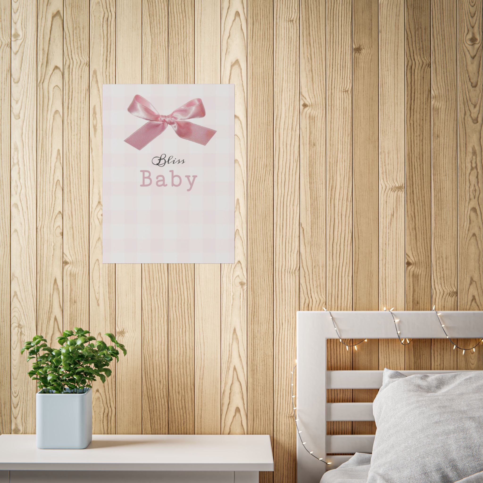 Bliss Baby Poster — Pink Gingham Nursery Art (Unframed)