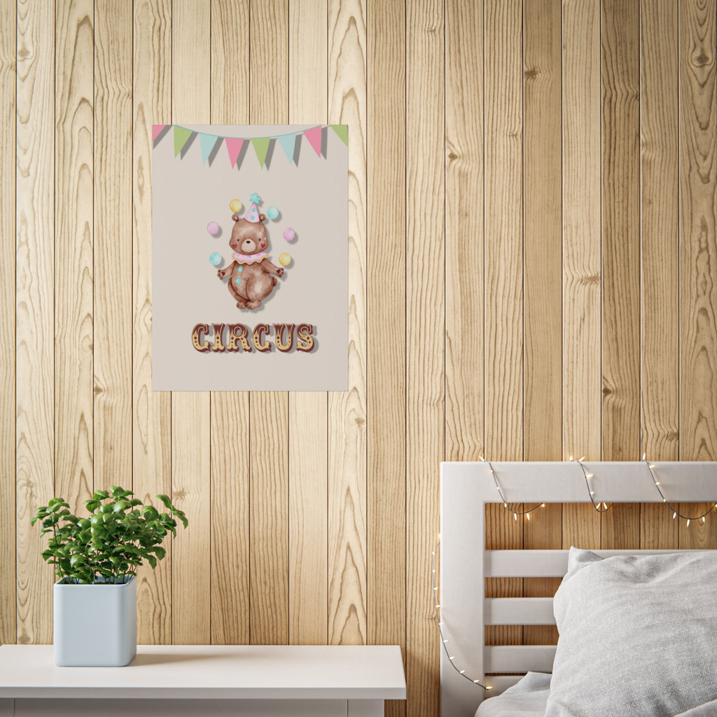 Circus Bear Nursery Poster — Cute Juggling Teddy Wall Art