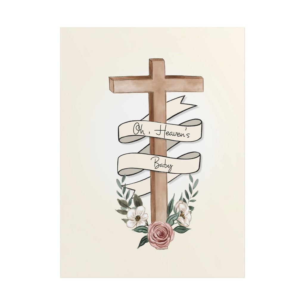 Oh Heaven's Baby Cross Poster — Religious Floral Unframed Print Baby Announcement