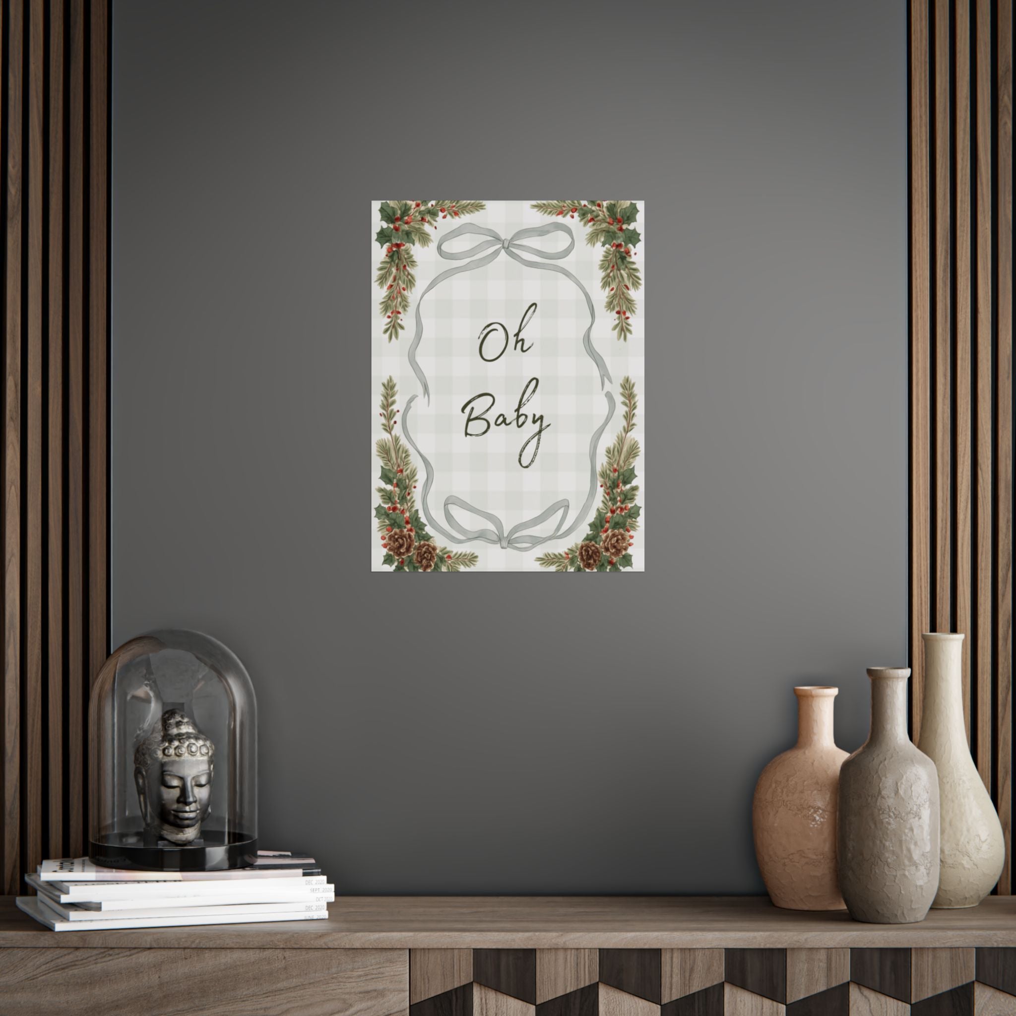 Oh Baby Nursery Poster — Plaid Botanical Baby Shower Wall Art