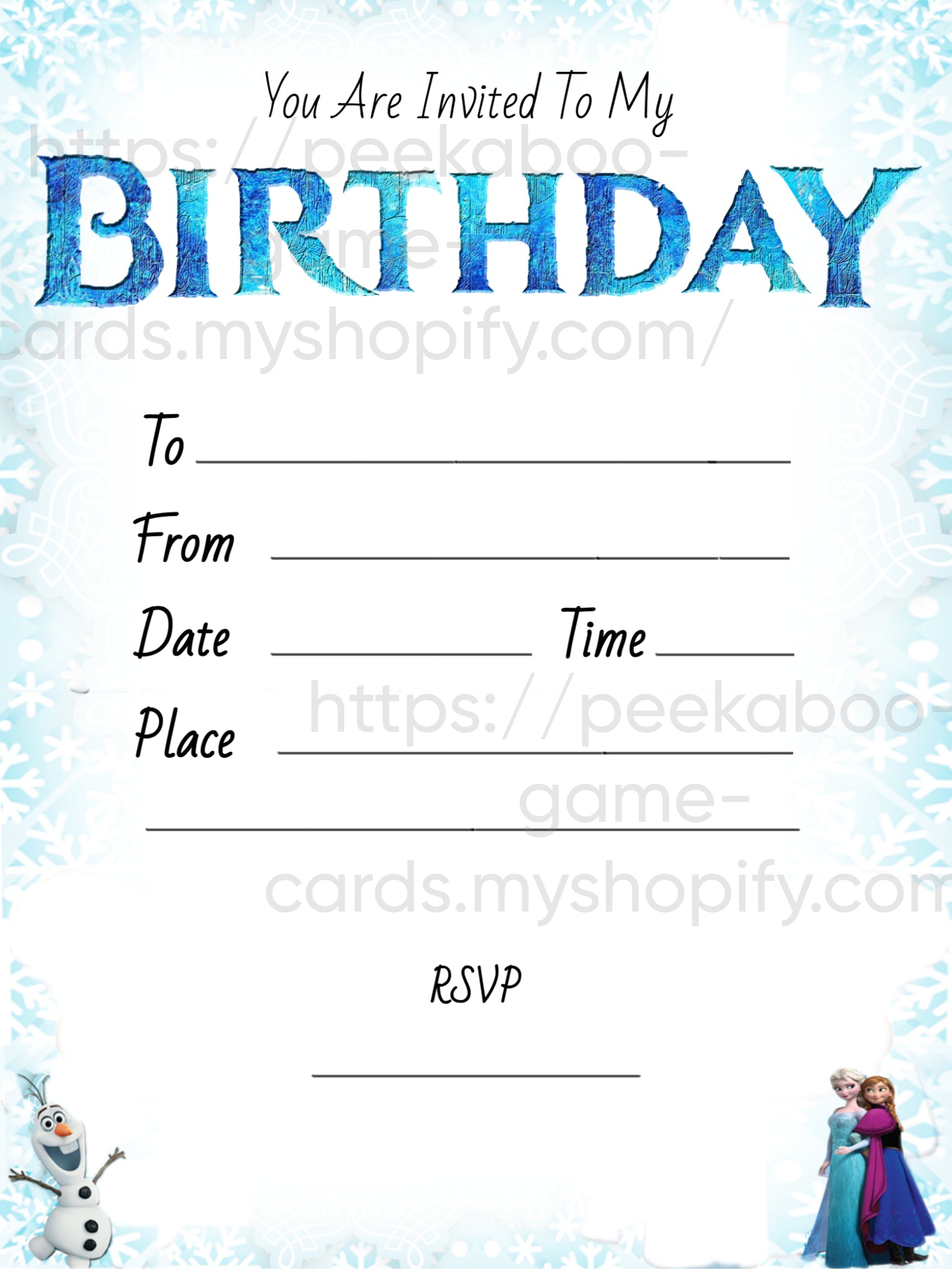 Frozen Birthday Invites (envelopes included)