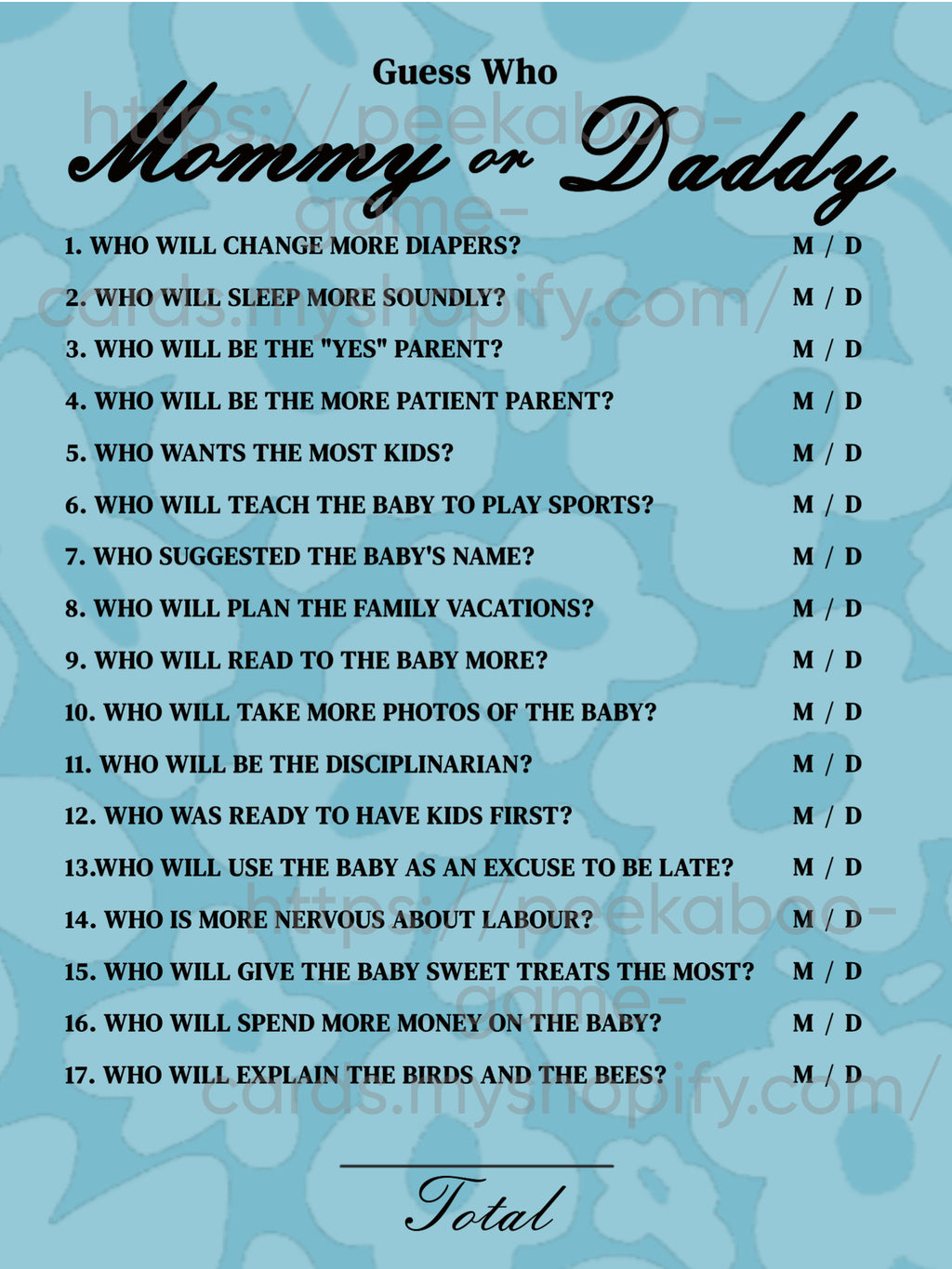 Stay Tuned Baby Shower Game Cards