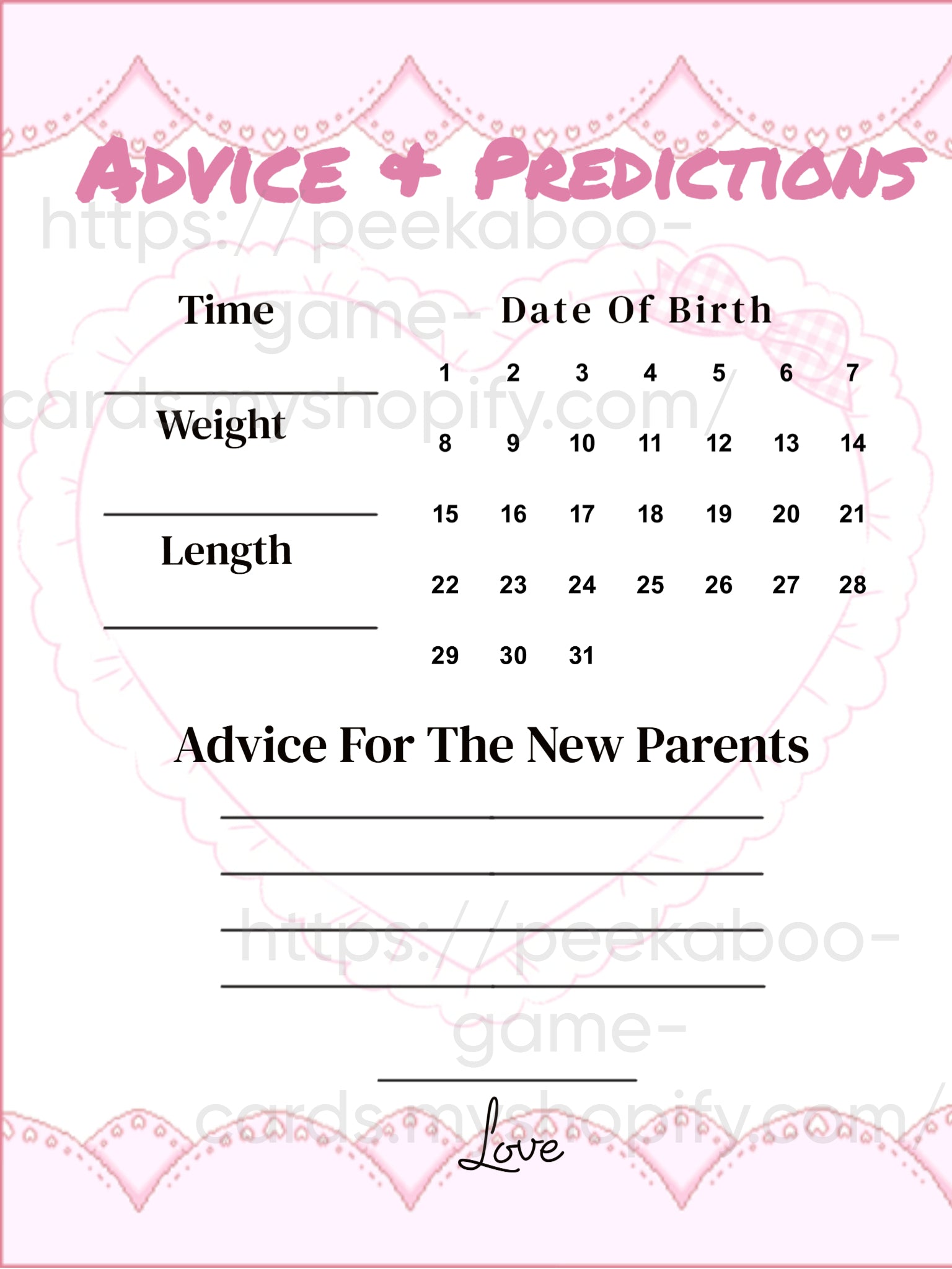 Baby Girl Prediction Cards