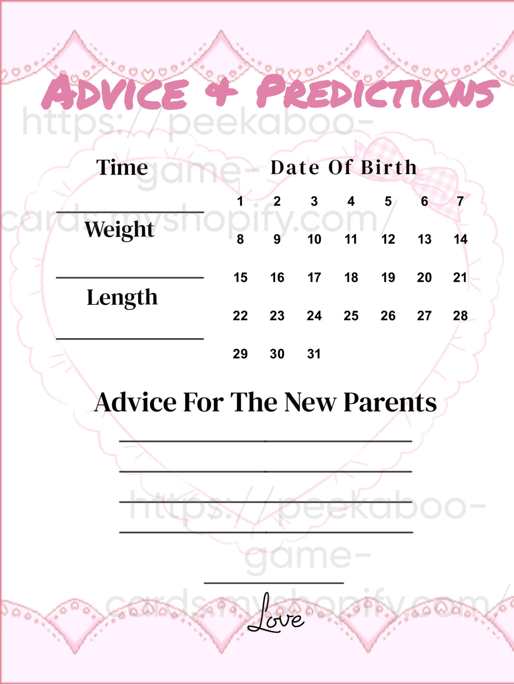 Baby Girl/ Baby Prediction Cards (Digital)