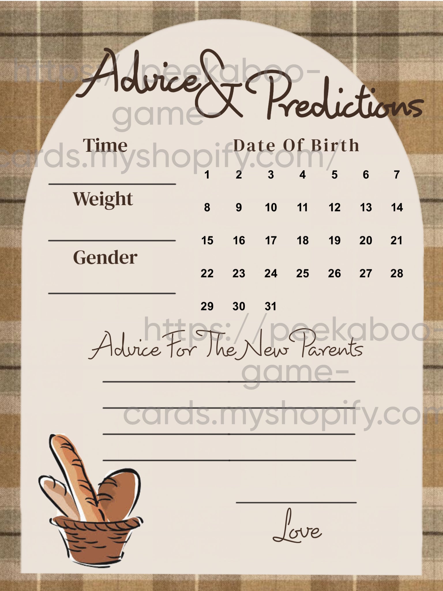 Bun In The Oven Prediction Cards (Digital)