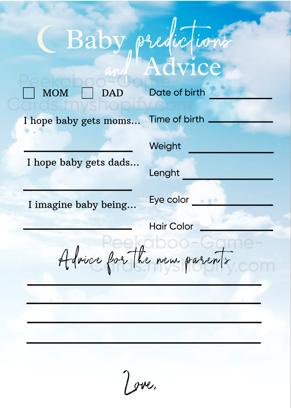 "Dream Coming True" Baby Prediction Cards (Printable)