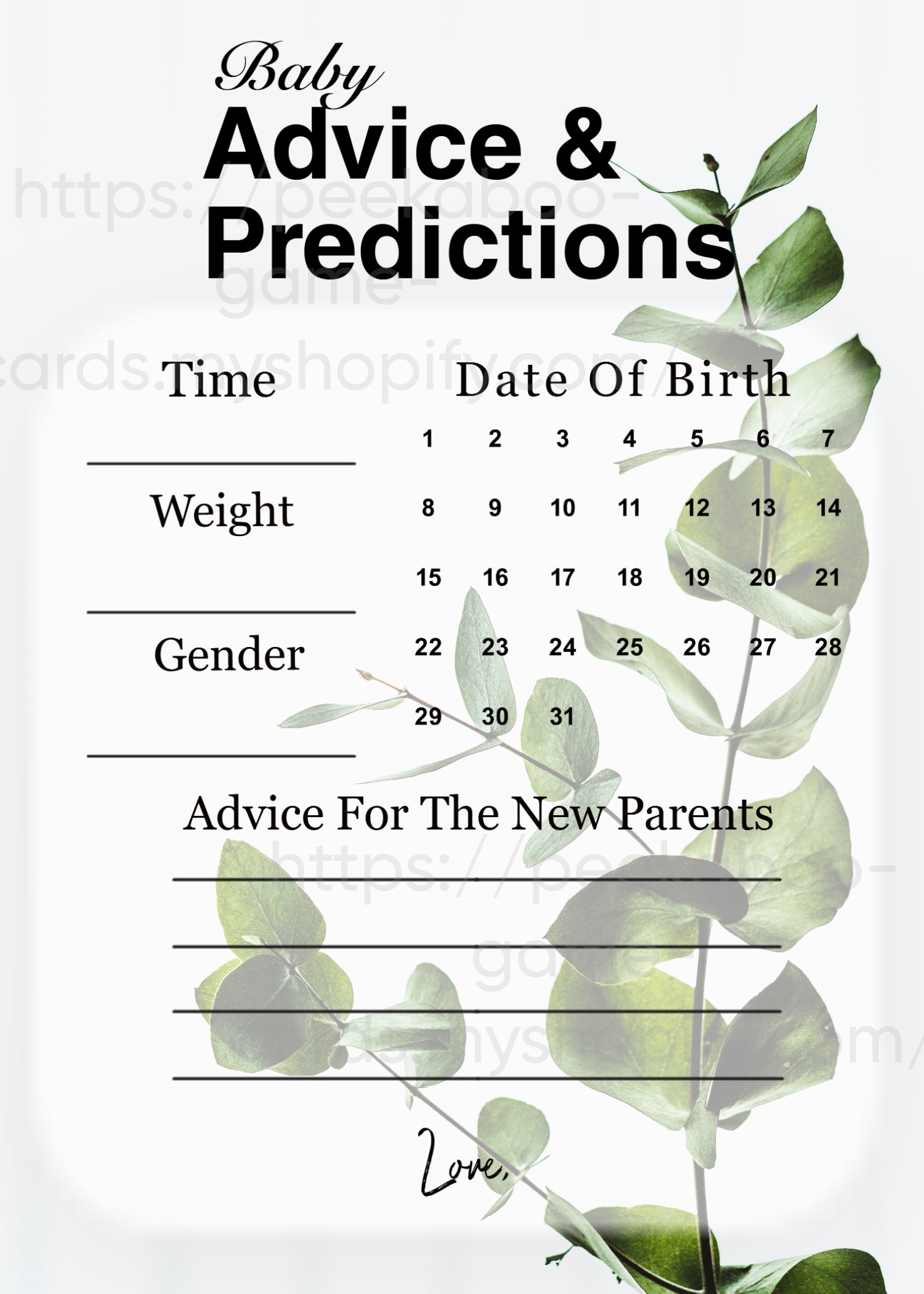 Eucalyptus Prediction Cards (Printable)