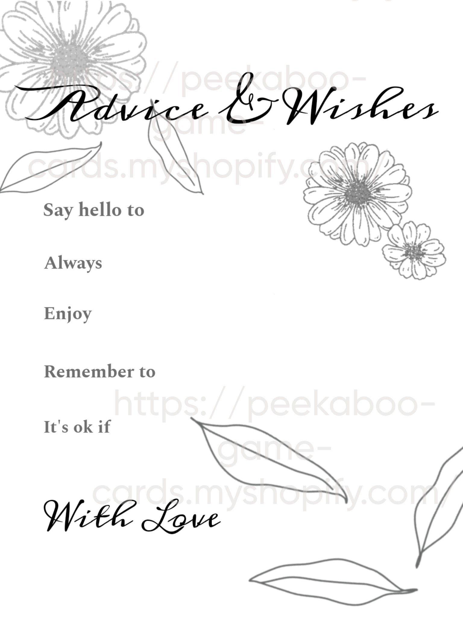 Advice and Wishes Black & White Floral