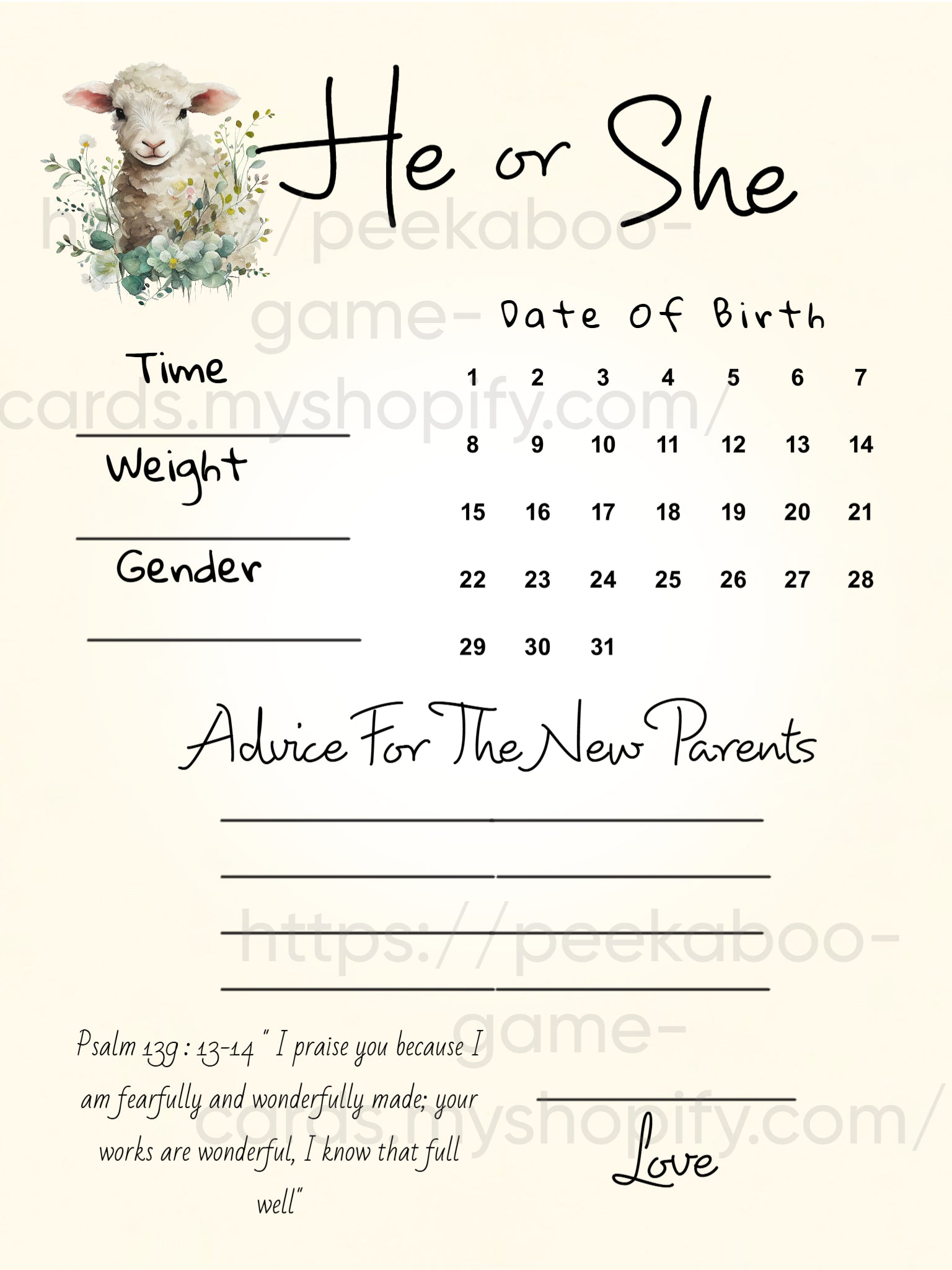"Oh Heaven's Baby" Baby Prediction Cards (Digital)
