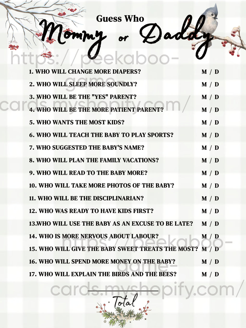 Oh Baby "Guess Who" Game Cards