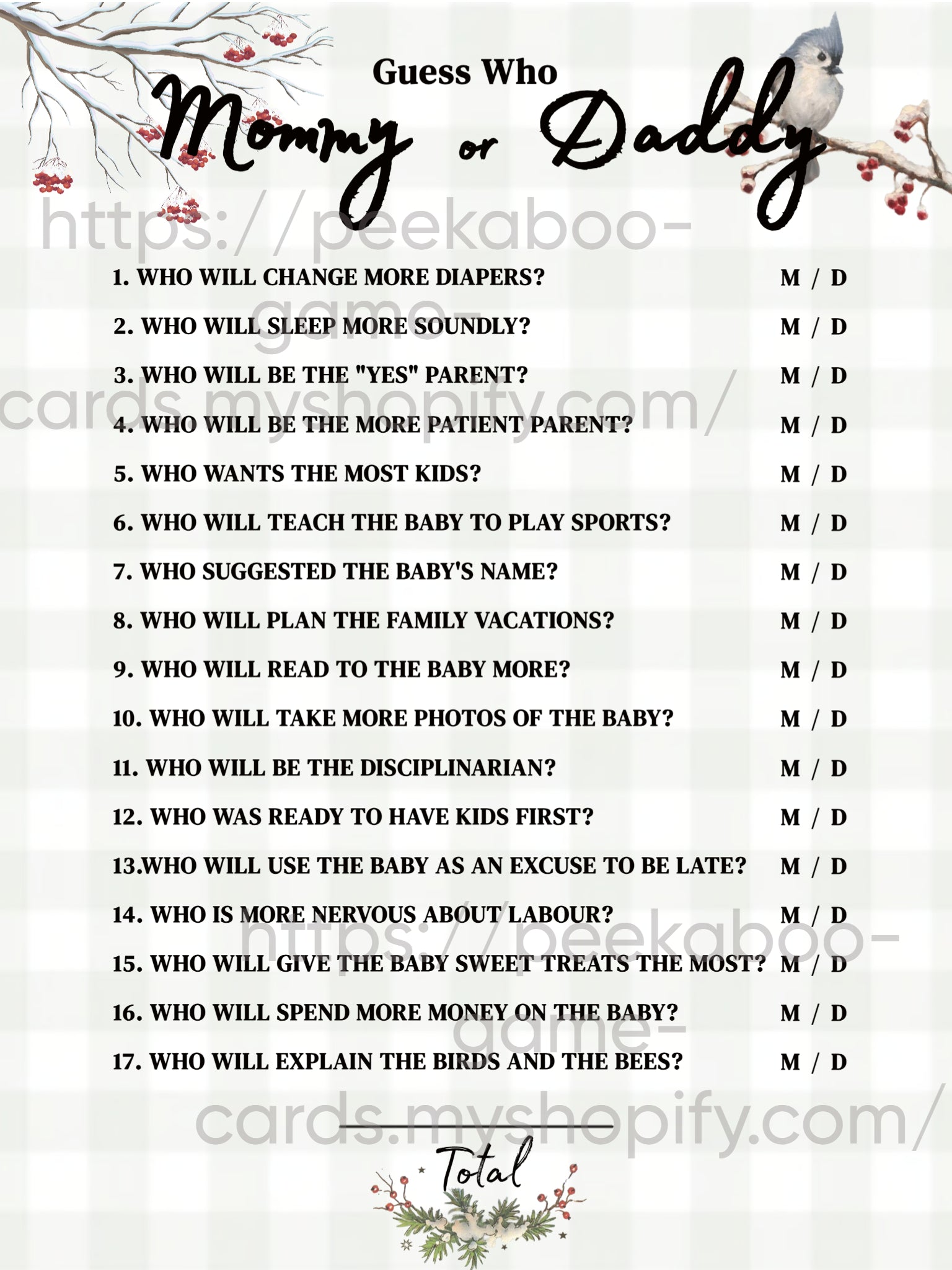 Oh Baby "Guess Who" Game Cards