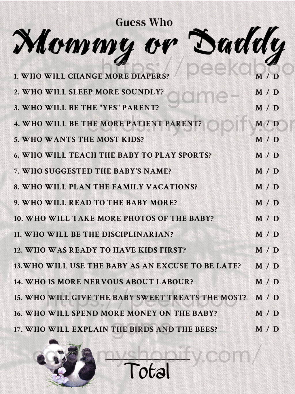 "We Can't Bear To Wait" New Parents Game Cards (Digital)