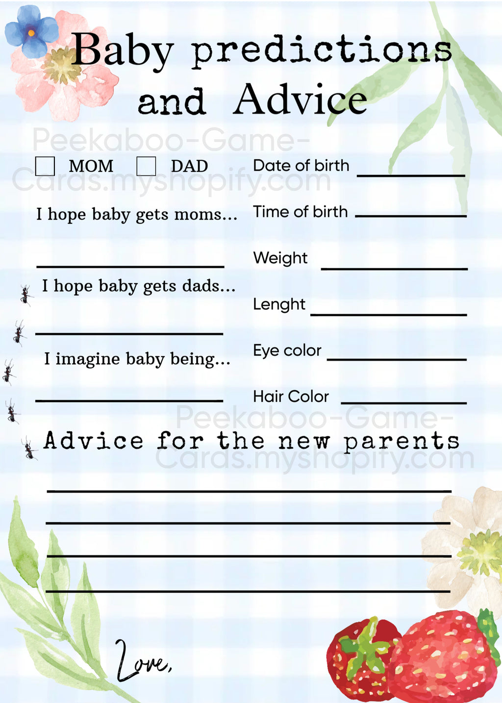 "Picnic" Baby Prediction Cards (Printable)