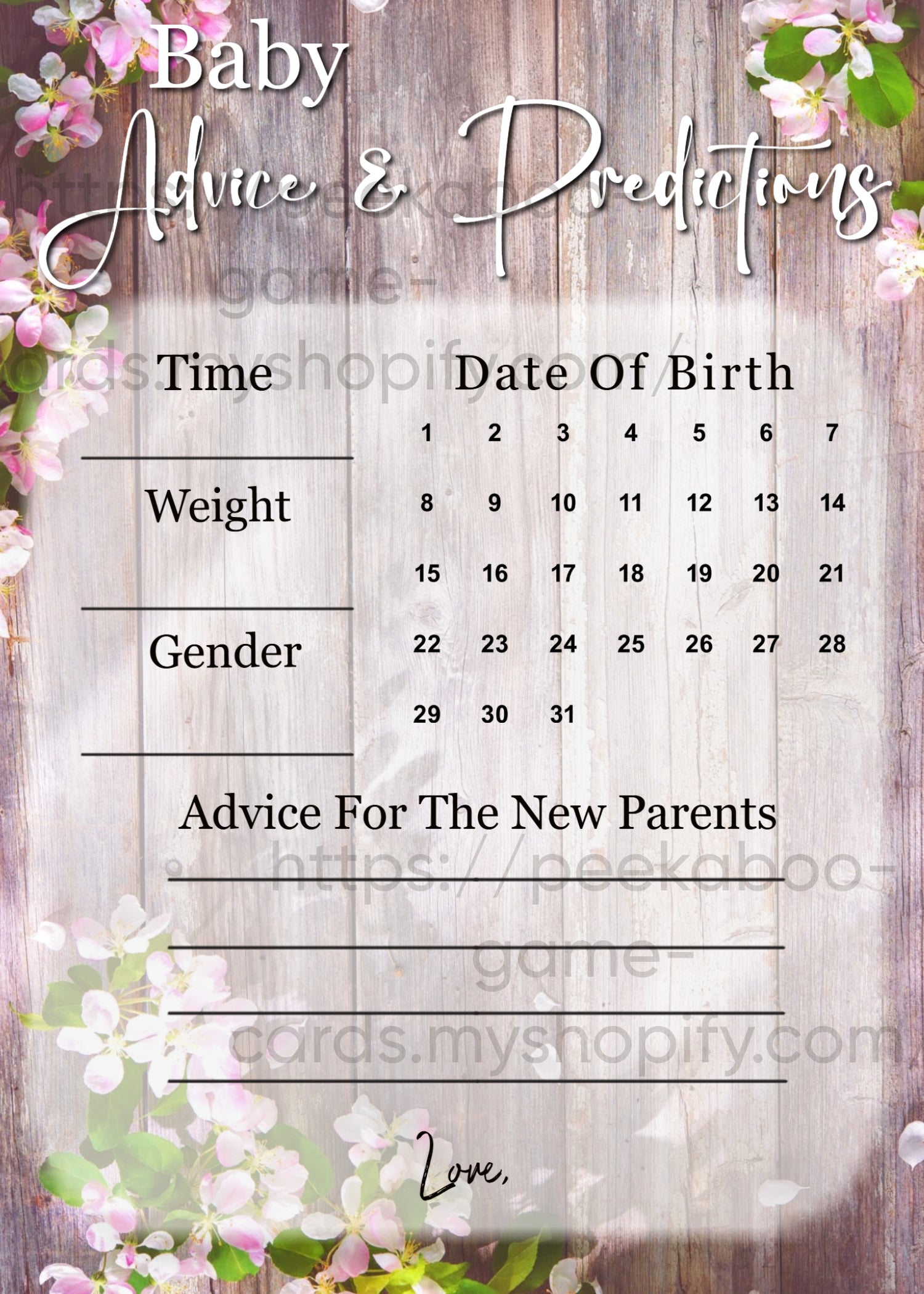 Rustic Floral Prediction Cards (Printable)