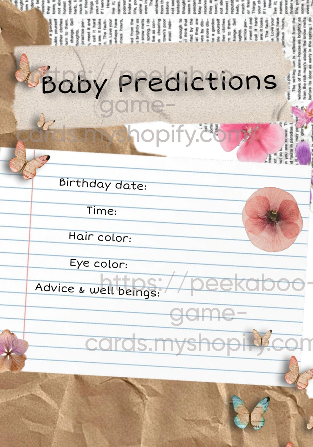 Collage Butterfly Baby Shower Prediction Cards