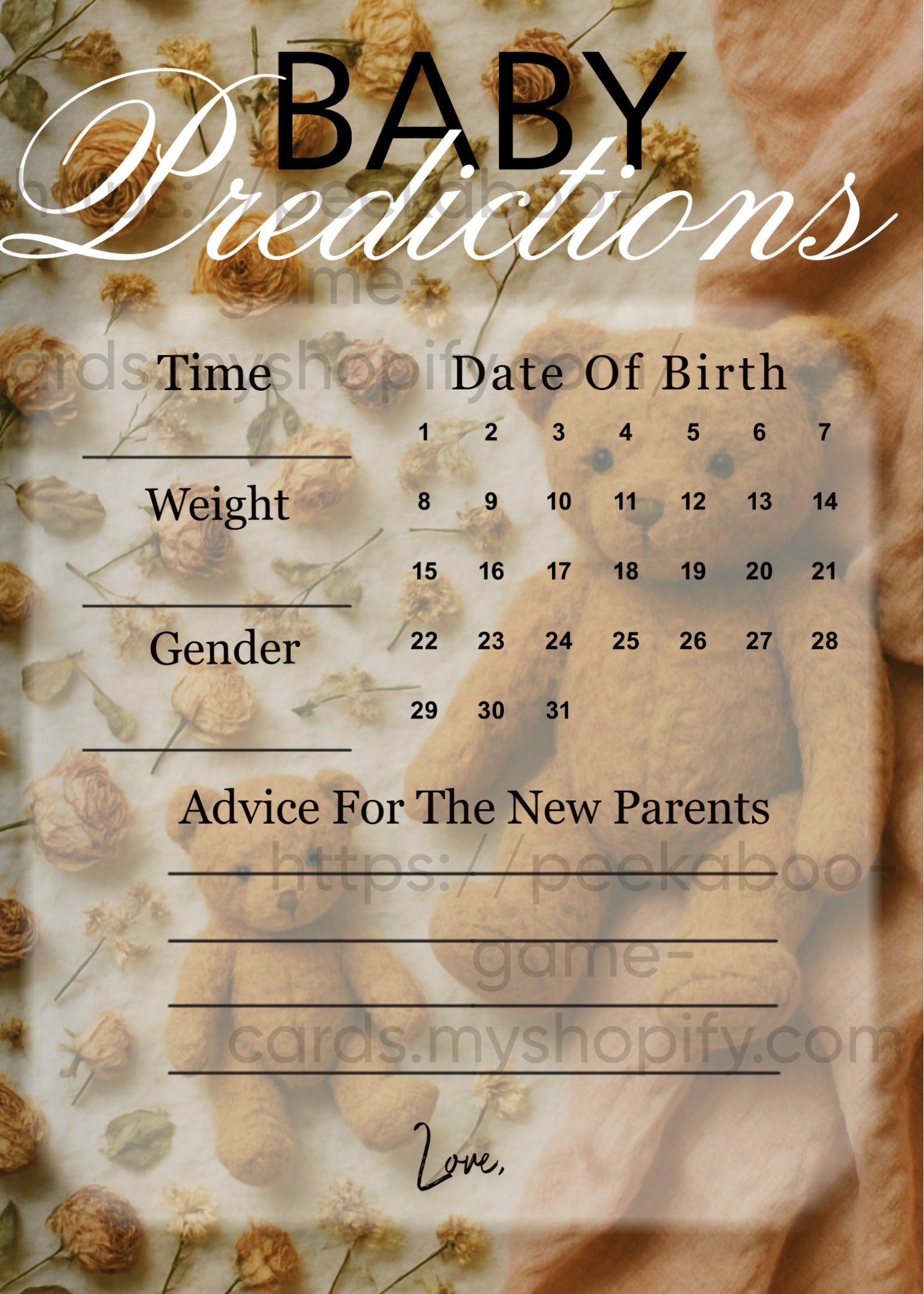 Teddy Bear Prediction (Printable)