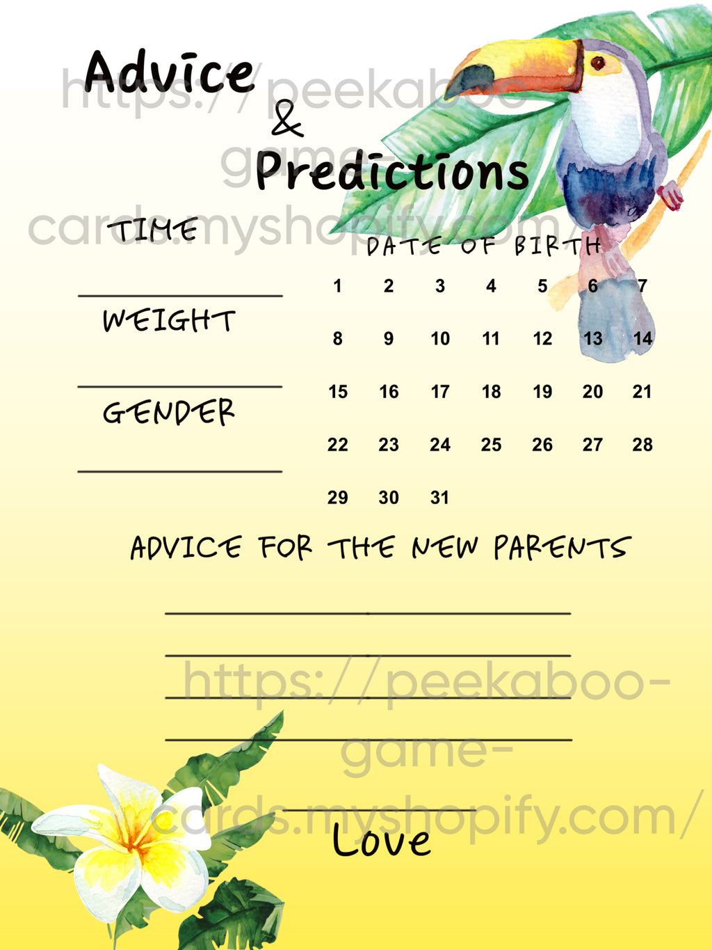 Tou-Can't Waite Baby Prediction Cards (Digital)