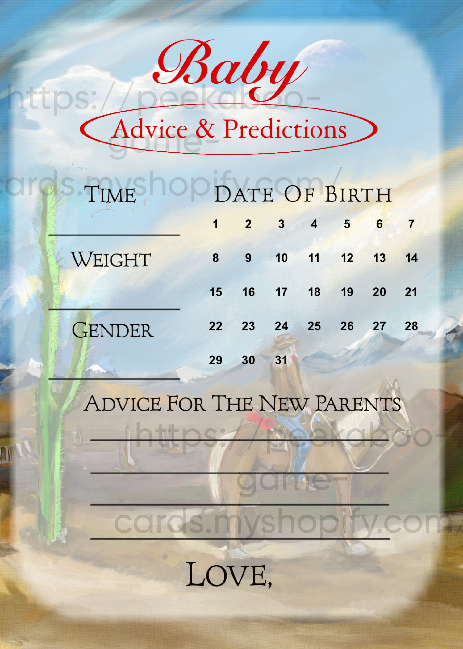 Western Prediction Cards (Printable)